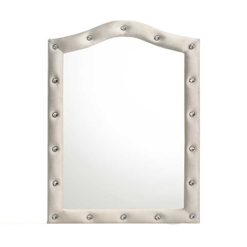 Bowery Hill Arched Button-Tufted Dresser Mirror in Beige Fabric