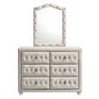 Bowery Hill Arched Button-Tufted Dresser Mirror in Beige Fabric