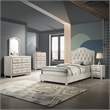 Bowery Hill Arched Button-Tufted Dresser Mirror in Beige Fabric