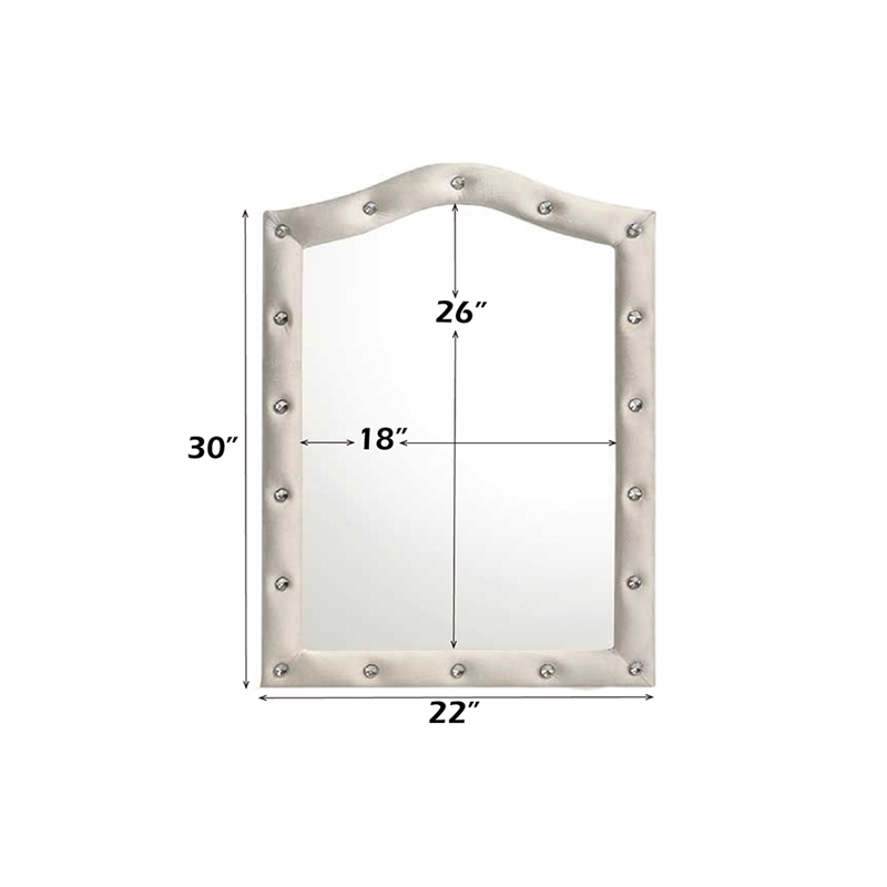 Bowery Hill Arched Button-Tufted Dresser Mirror in Beige Fabric