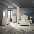 Bowery Hill Arched Button-Tufted Dresser Mirror in Beige Fabric