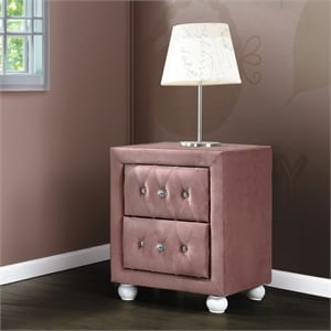 Bowery Hill 2-Drawer Youth Nightstand in Pink Fabric and White
