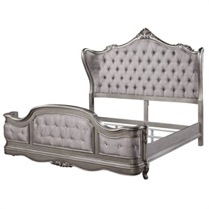 Bowery Hill Queen Wingback Bed in Velvet and Antique Platinum