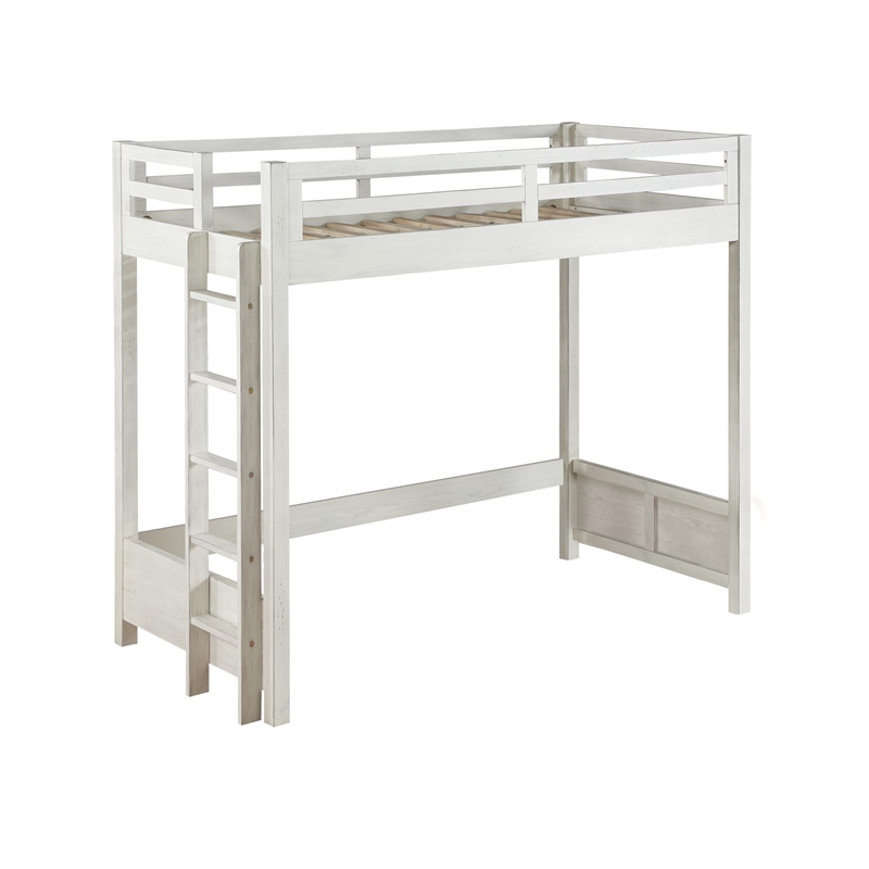 Bowery Hill Twin Loft Bed with Fixed Ladder in Weathered White