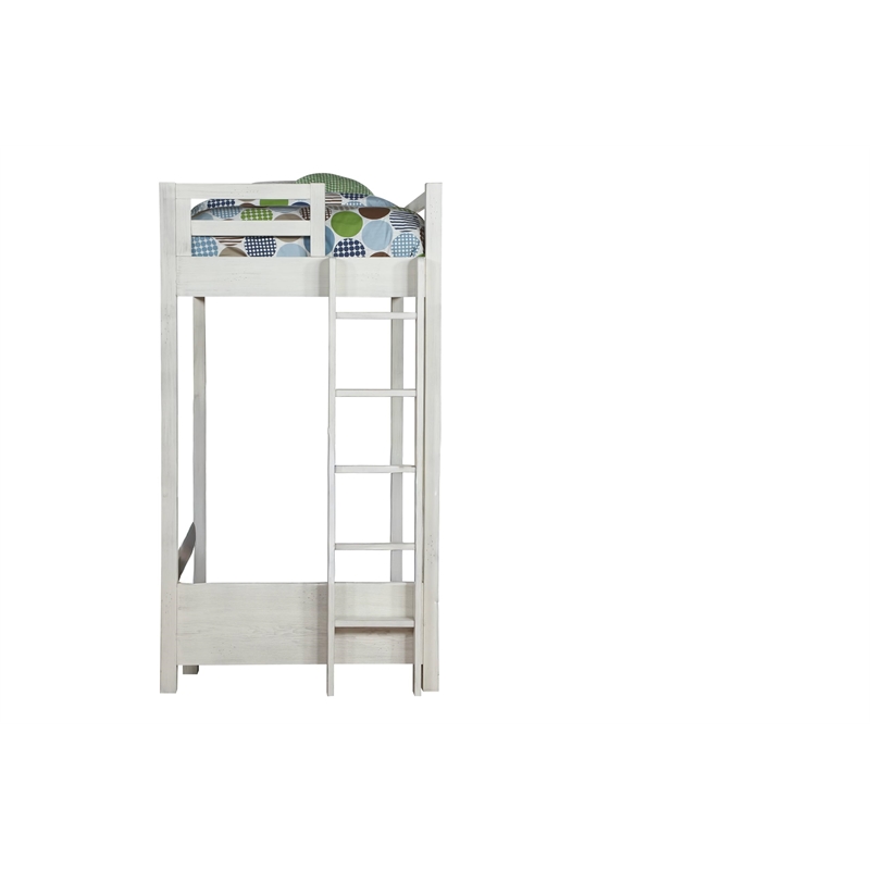 Bowery Hill Twin Loft Bed with Fixed Ladder in Weathered White