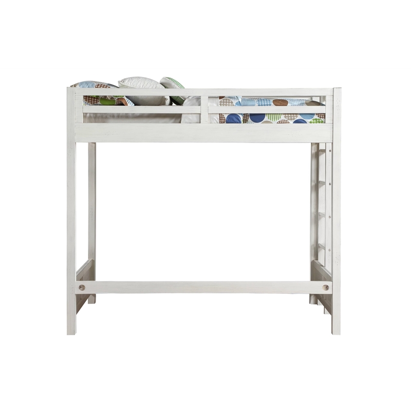 Bowery Hill Twin Loft Bed with Fixed Ladder in Weathered White