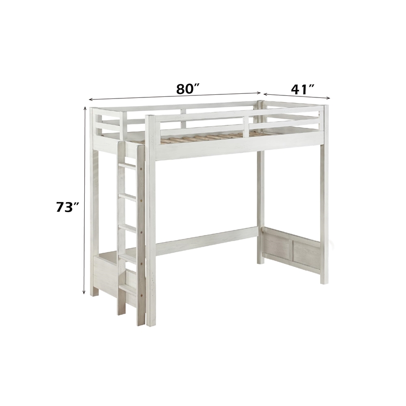 Bowery Hill Twin Loft Bed with Fixed Ladder in Weathered White