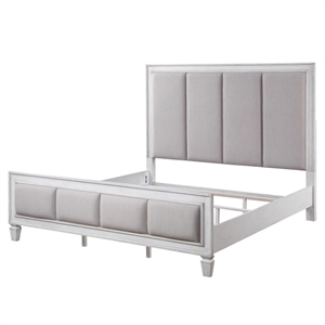 Bowery Hill Eastern King Tufted Bed in Gray Linen and Weathered White