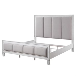 Bowery Hill Queen Tufted Bed in Gray Linen and Weathered White