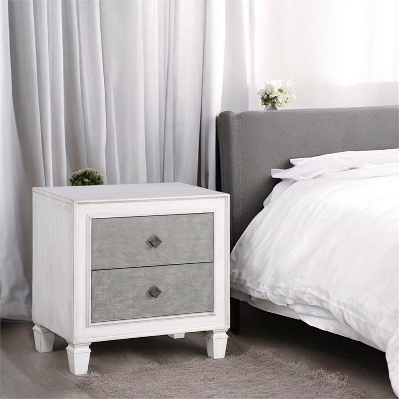 Bowery Hill Farmhouse Nightstand in Rustic Gray and Weathered White