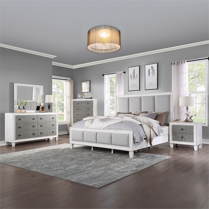 Bowery Hill Farmhouse Nightstand in Rustic Gray and Weathered White