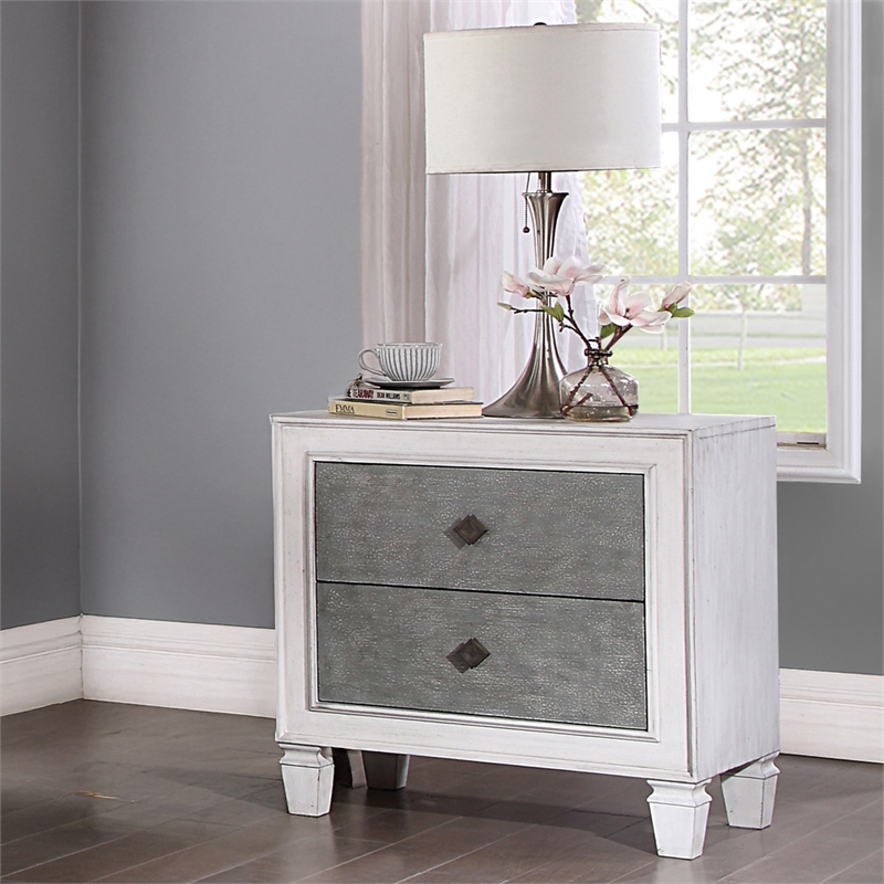 Bowery Hill Farmhouse Nightstand in Rustic Gray and Weathered White