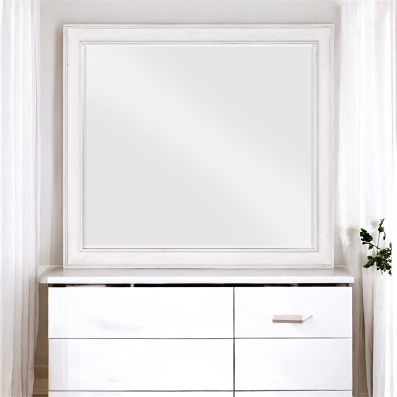 Bowery Hill Beveled Wall Mirror in Rustic Gray and Weathered White