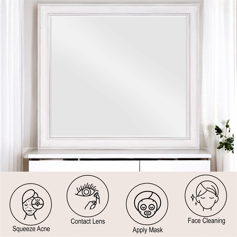 Bowery Hill Beveled Wall Mirror in Rustic Gray and Weathered White