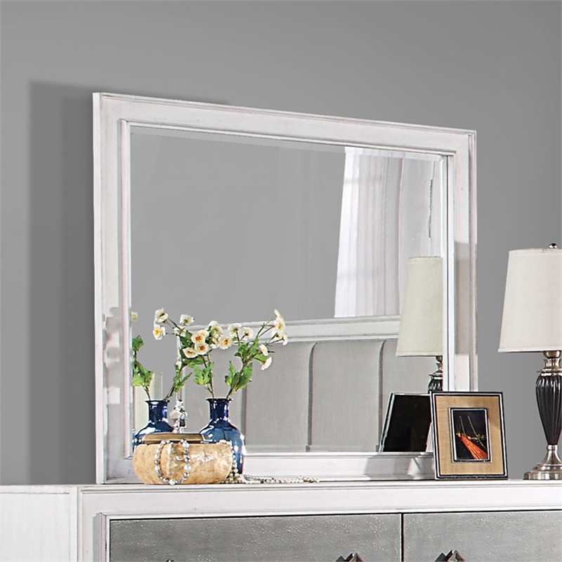 Bowery Hill Beveled Wall Mirror in Rustic Gray and Weathered White