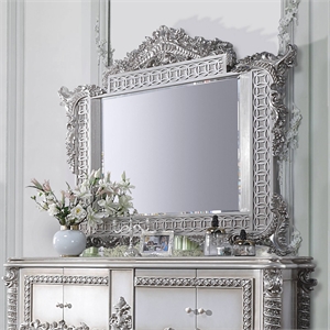 Bowery Hill Rectangular Wall Mirror with Scrollwork in Antique Platinum
