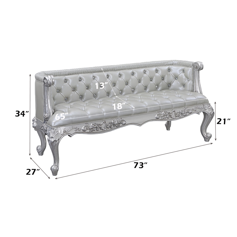 Bowery Hill Button-Tufted Bench in Synthetic Leather and Antique Platinum