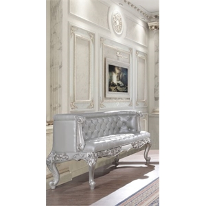 Bowery Hill Button-Tufted Bench in Synthetic Leather and Antique Platinum
