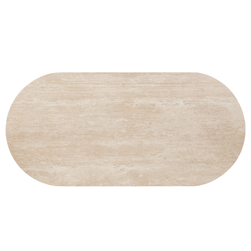 Bowery Hill Oval Dining Table with Travertine Top in Dark Oak