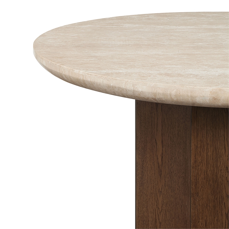 Bowery Hill Oval Dining Table with Travertine Top in Dark Oak