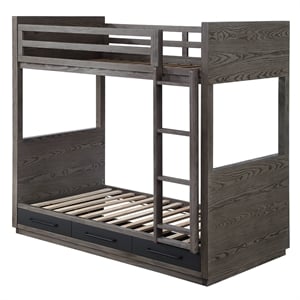 Bowery Hill Twin Over Twin Bunk Bed with Storage in Gray Oak