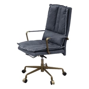 Bowery Hill Swivel Office Chair with Casters in Gray Top Grain Leather