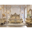 Bowery Hill Upholstered Scrolled Bench in Synthetic Leather and Gold