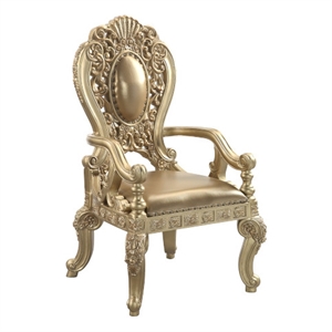Bowery Hill Arm Chair Set of 2 in Synthetic Leather and Gold