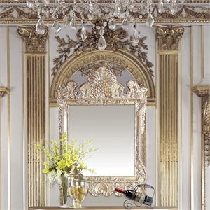 Bowery Hill Rectangular Wall Mirror with Scrollwork in Champagne Silver