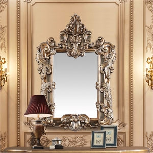 Bowery Hill Rectangular Wall Mirror with Scrollwork in Brown and Gold