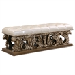 Bowery Hill Button-Tufted Bench in Synthetic Leather - Brown and Gold
