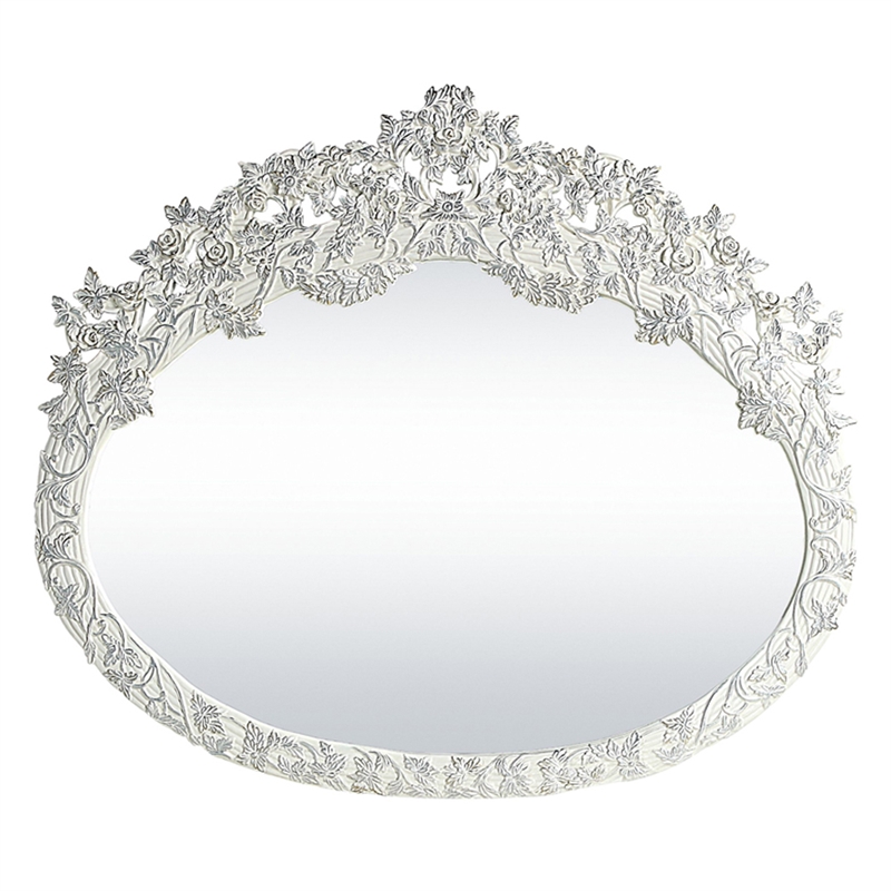 Bowery Hill Oval Wall Mirror with Scrollwork in Antique White