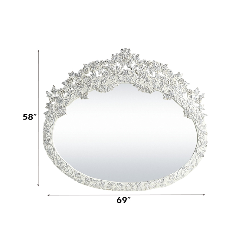 Bowery Hill Oval Wall Mirror with Scrollwork in Antique White