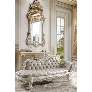 Bowery Hill Upholstered Bench in Beige Synthetic Leather and Antique White