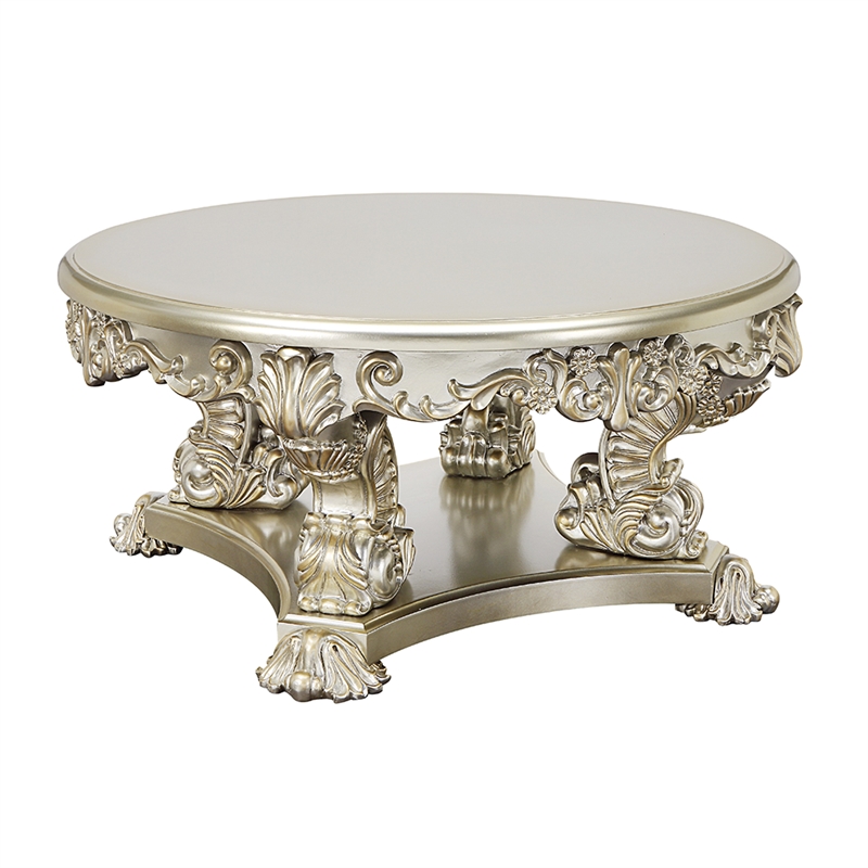 Bowery Hill Coffee Table with Sculptural Carved Base in Antique Gold