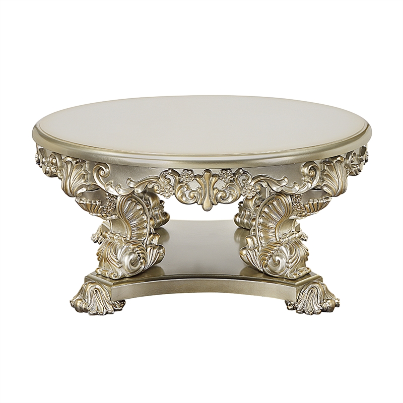 Bowery Hill Coffee Table with Sculptural Carved Base in Antique Gold