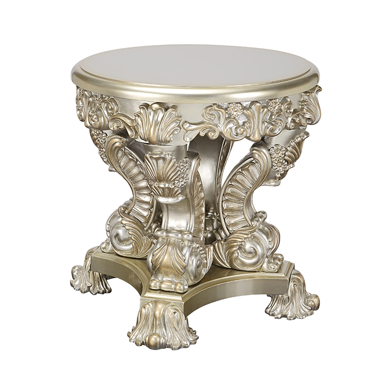Bowery Hill End Table with Sculptural Carved Base in Antique Gold