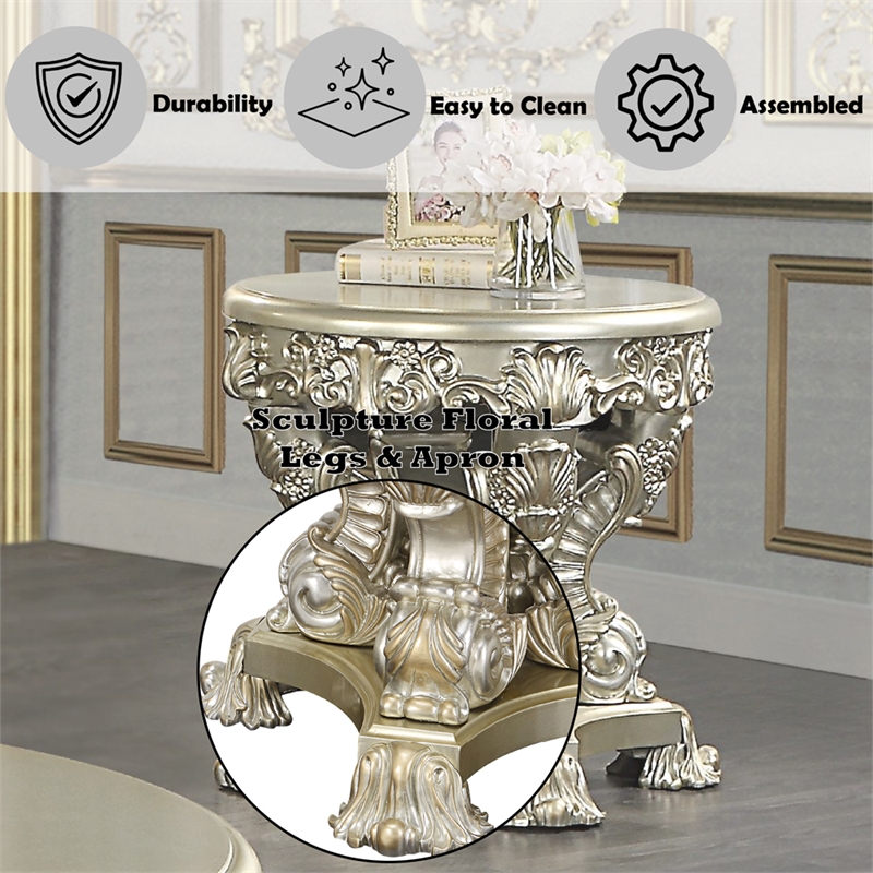 Bowery Hill End Table with Sculptural Carved Base in Antique Gold