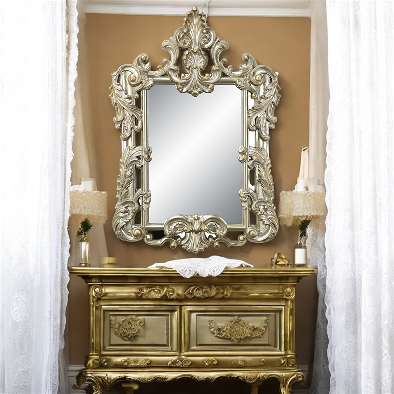 Bowery Hill Wall Mirror with Sculptural Scrollwork in Antique Gold