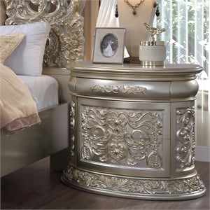 Bowery Hill Rococo Nightstand with Felt-Lined Drawers in Antique Gold