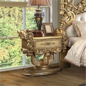 Bowery Hill Rococo Nightstand with Felt-Lined Drawers in Gold