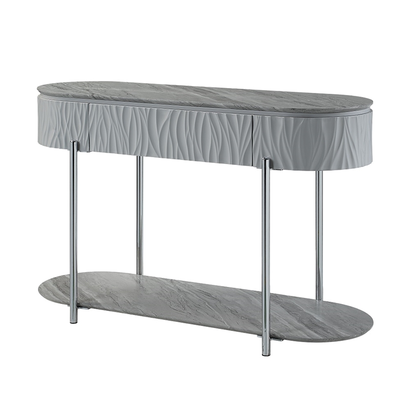 Bowery Hill Sofa Table with Drawer in Gray High Gloss and Chrome