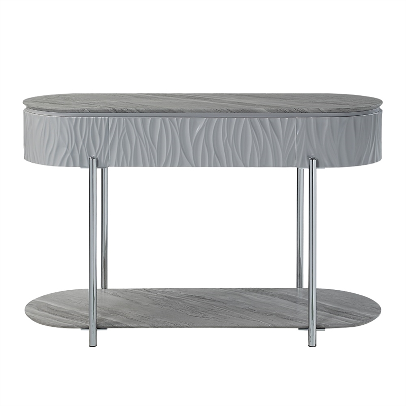 Bowery Hill Sofa Table with Drawer in Gray High Gloss and Chrome
