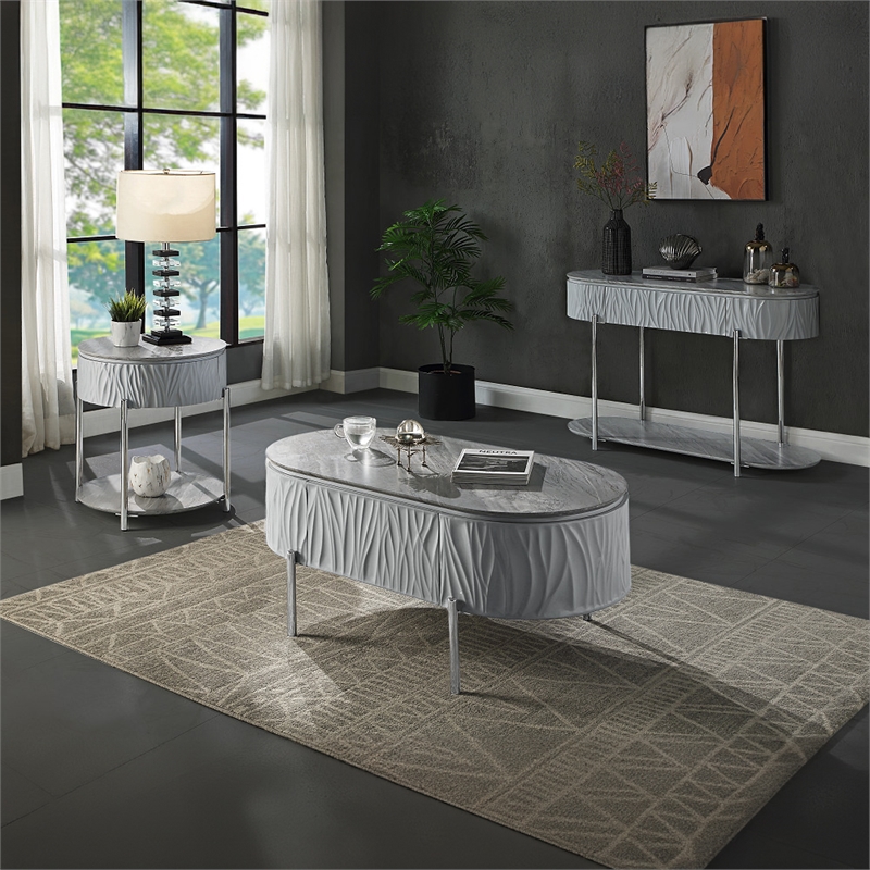 Bowery Hill Sofa Table with Drawer in Gray High Gloss and Chrome