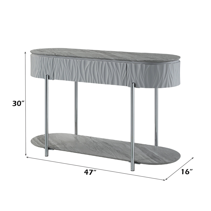 Bowery Hill Sofa Table with Drawer in Gray High Gloss and Chrome