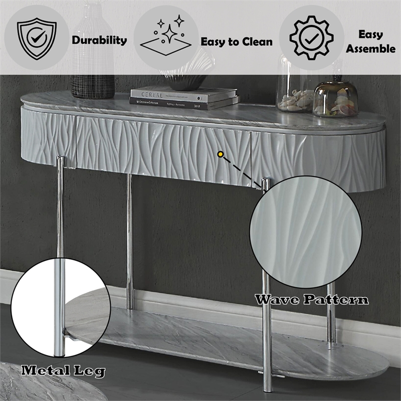 Bowery Hill Sofa Table with Drawer in Gray High Gloss and Chrome