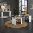Bowery Hill Round End Table in White High Gloss and Natural Oak