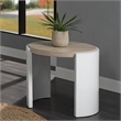 Bowery Hill Round End Table in White High Gloss and Natural Oak