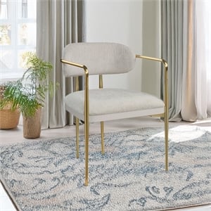 Bowery Hill Upholstered Arm Chair Set of 2 in Beige Chenille and Gold