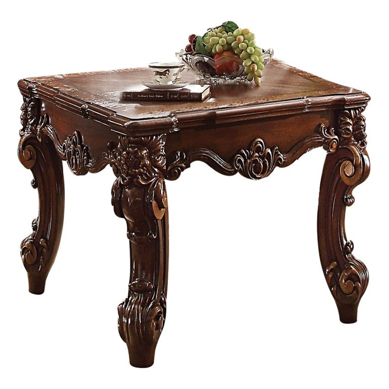Bowery Hill Square Carved End Table with Scrolled Legs in Cherry
